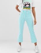 Asos Design Egerton Crop Kick Flare Jeans In Printed Turquoise Stripe - Multi