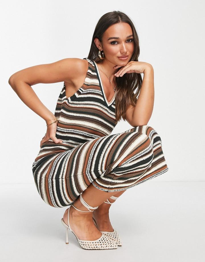 Whistles Knitted Maxi Dress In Brown Tonal Stripe