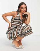 Whistles Knitted Maxi Dress In Brown Tonal Stripe