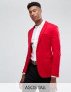 Asos Tall Super Skinny Blazer In Red Jersey - Red