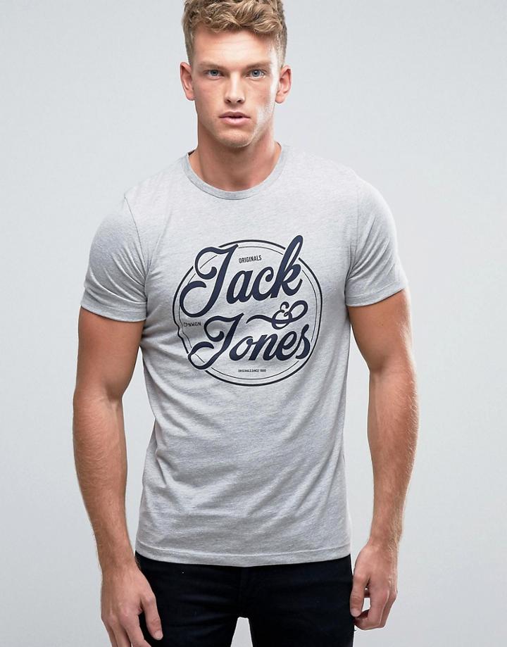 Jack & Jones Circular Logo Print T-shirt - Gray