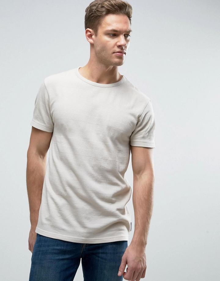 Bellfield T-shirt In Jacquard Stripe - Stone