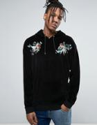 Asos Oversized Hoodie In Velour With Embroidery - Black