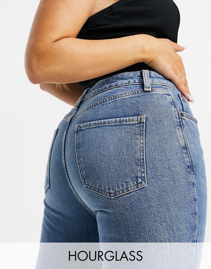 Asos Design Hourglass Mid Rise Vintage 'skinny' Jeans In Midwash With Rips-blues