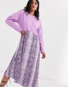 Asos Design Sweat Dress With Snake Print Hem-purple