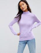 Asos Sweater With Roll Neck And Rib Detail - Purple