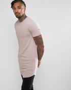 Asos Super Longline Muscle Fit T-shirt With Curved Hem - Pink
