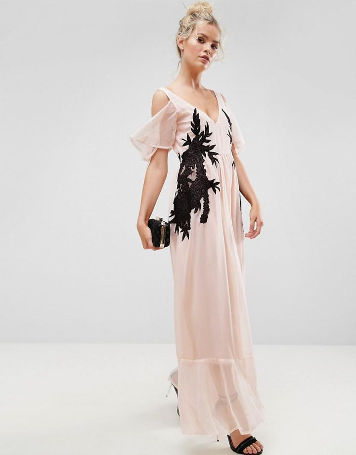 Asos Floral Embroidered Maxi Dress - Pink