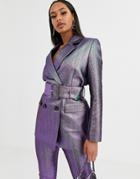 Asos Design Oilslick Metallic Belted Suit Blazer-multi