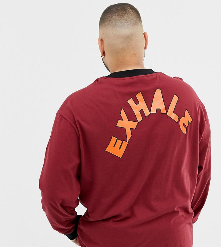 Collusion Plus Long Sleeve T-shirt In Burgundy With Back Print - Red