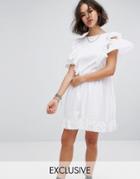 Reclaimed Vintage Inspired Broderie Mini Dress With Trims & Frills - White