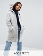 Asos Petite Hooded Textured Coat With Ring Pull - Gray