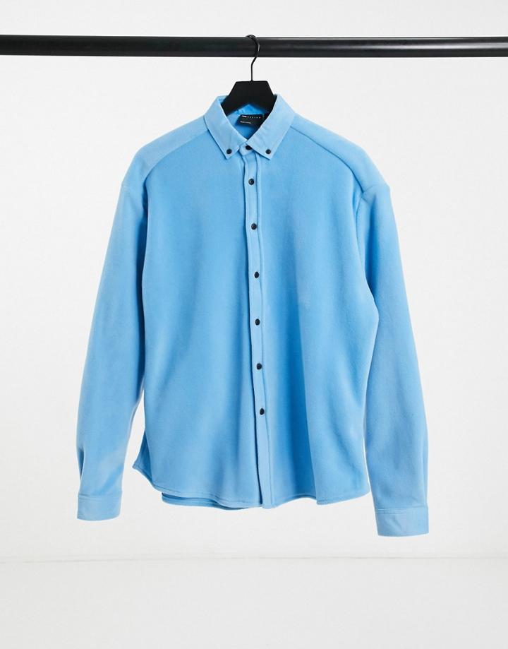 Asos Design 90s Oversized Fleece Shirt In Cornflower Blue-blues