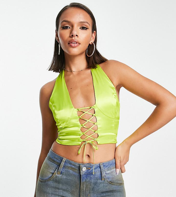 Asyou Satin Halter Top In Lime-green