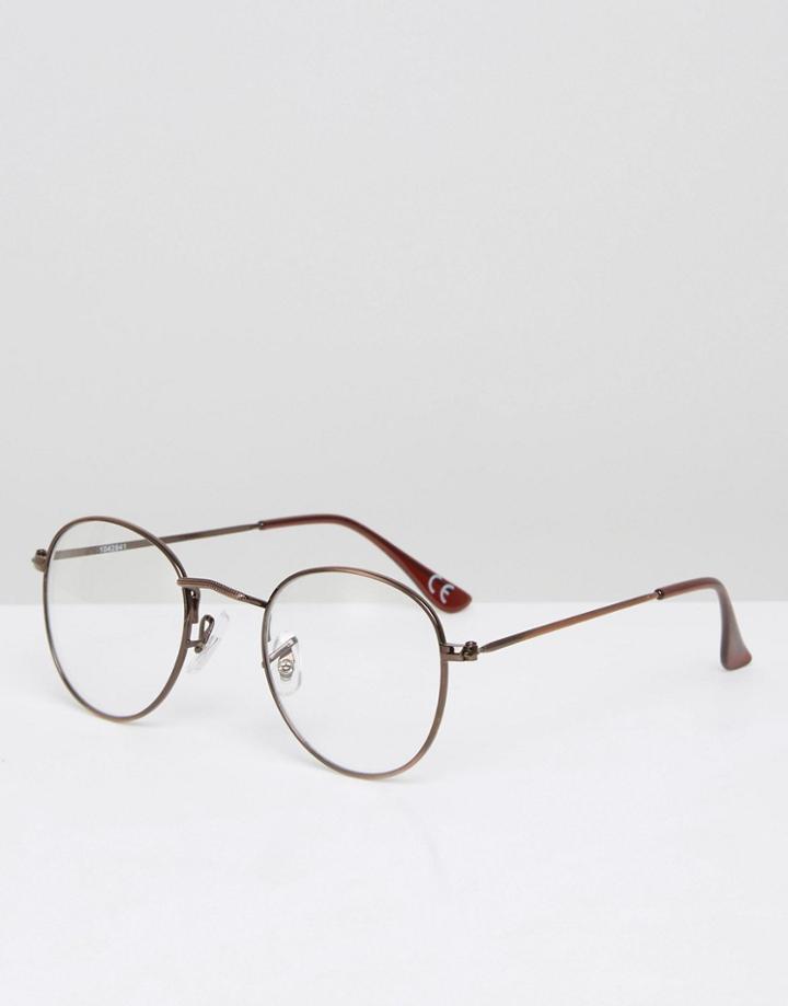 Asos Round Clear Lens Sunglasses With Burnished Copper Frame - Clear