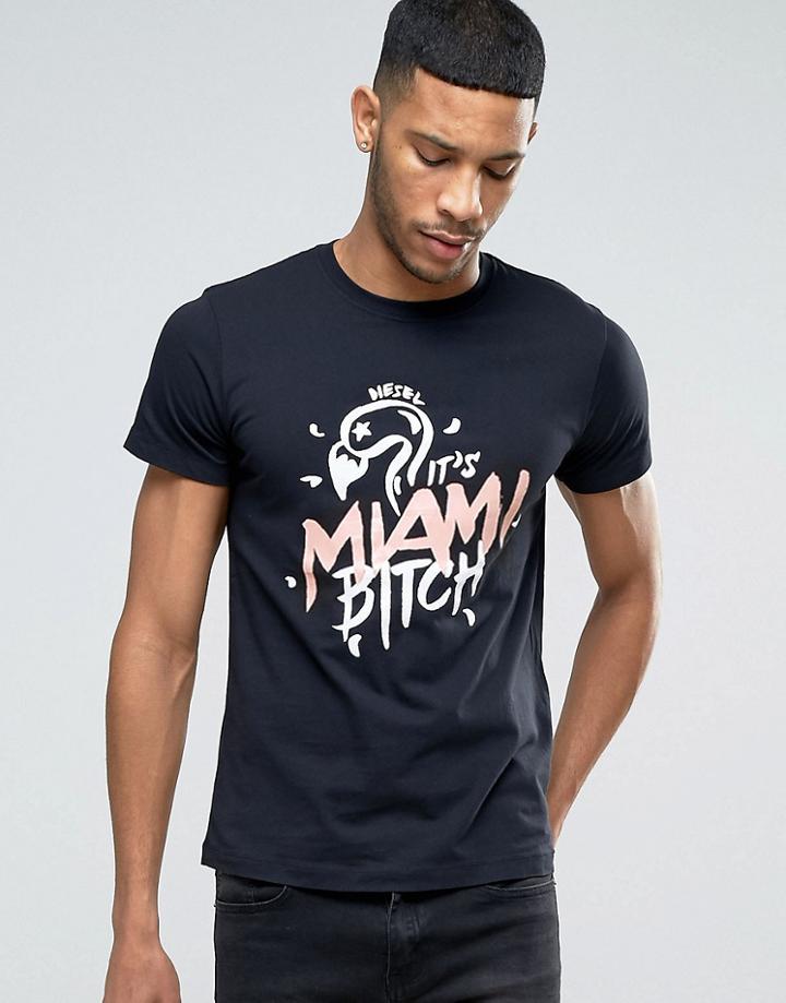 Diesel T-deigo -na Flamingo Miami T-shirt - Black