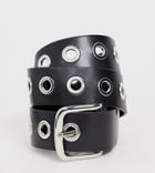 My Accessories London Exclusive Silver Eyelet Black Waist And Hip Jeans Belt