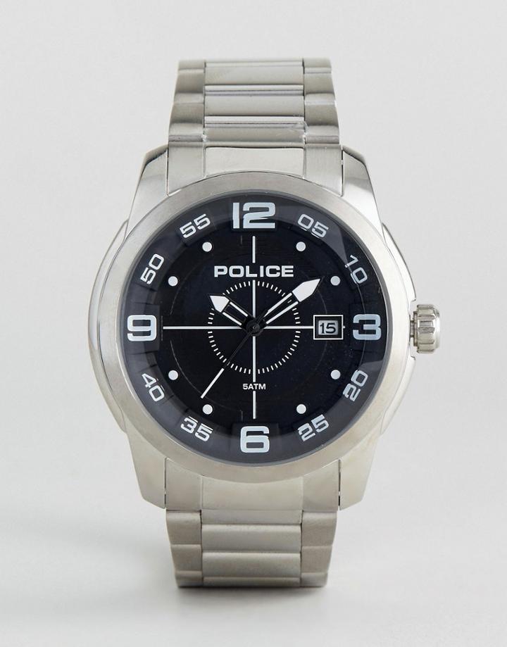 Police Sniper Stainless Steel Bracelet With Black Dial - Silver