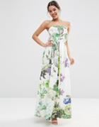 Asos Crop Top Scuba Floral Bandeau Maxi Dress - Floral Print
