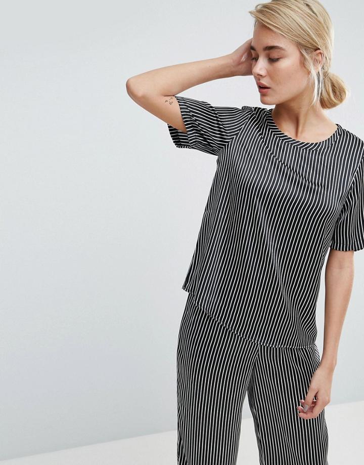Asos Mono Stripe Satin Tee - Multi