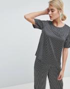 Asos Mono Stripe Satin Tee - Multi