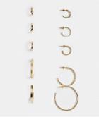 Asos Design Pack Of 5 Hoops In Everyday Minimal Designs In Gold Tone