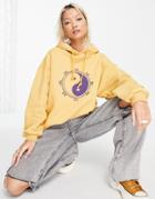 Stradivarius Str Oversized Yin-yang Hoodie In Ochre-yellow