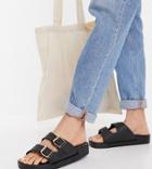 London Rebel Wide Fit Double Buckle Footbed Sandals In Black