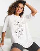 Monki Cissi Organic Cotton Oversize Printed T-shirt In White