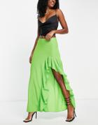 Trendyol Maxi Skirt With Ruffle Slit In Lime Green