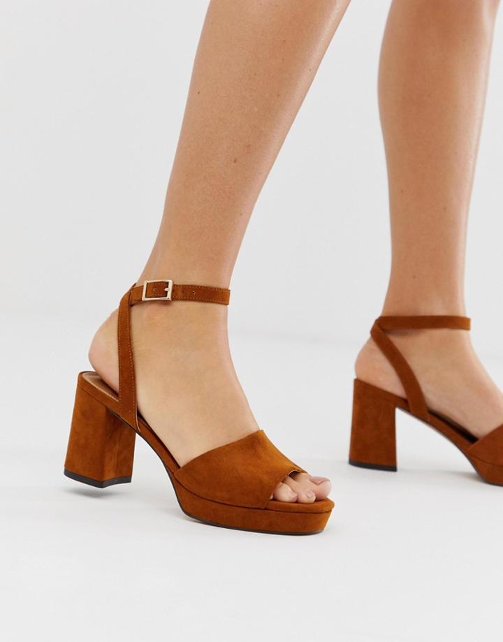 Asos Design Hockey Platform Heeled Sandals In Chestnut-brown