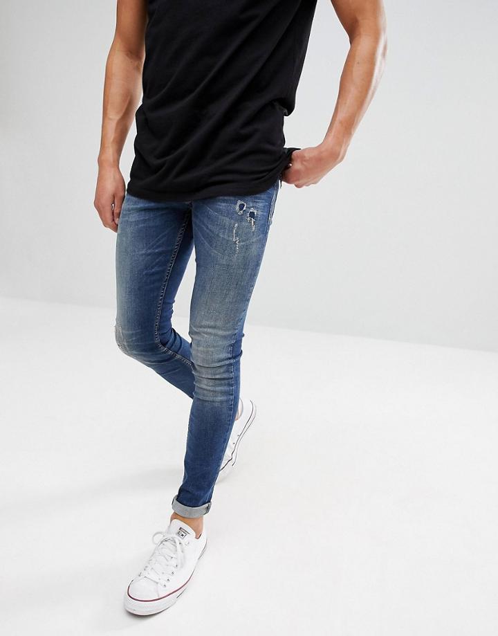 Just Junkies Max Slim Fit Jeans In Mid Wash - Blue