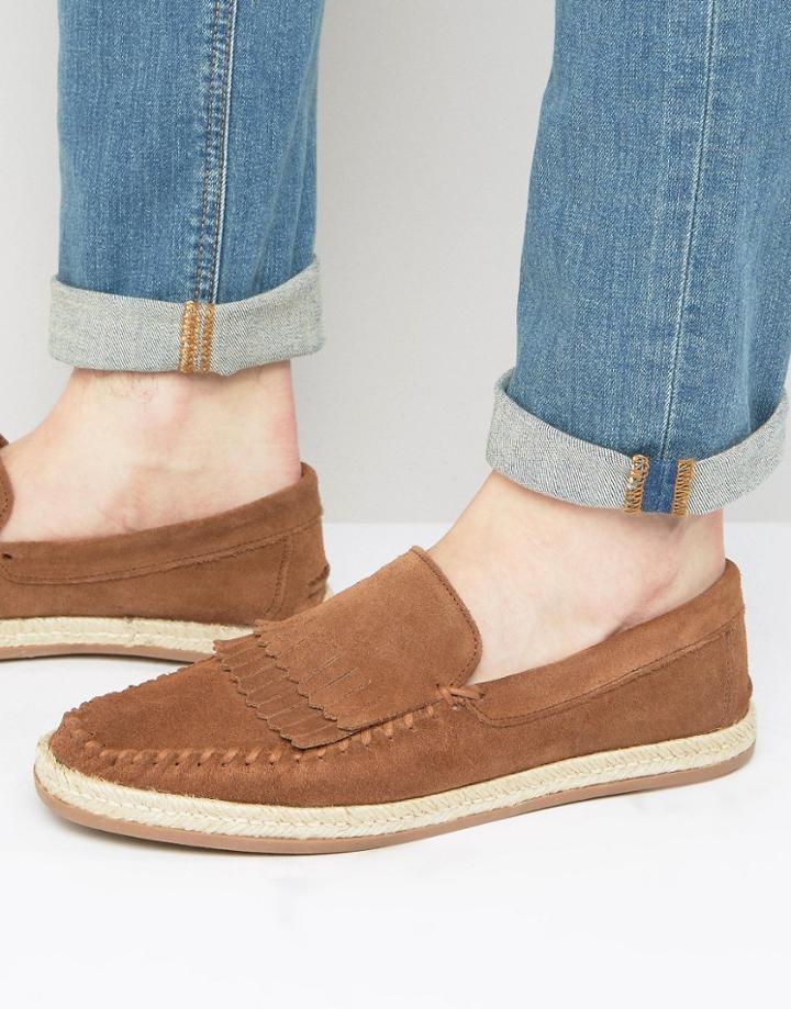 Walk London Riviera Fringe Suede Espadrilles - Tan