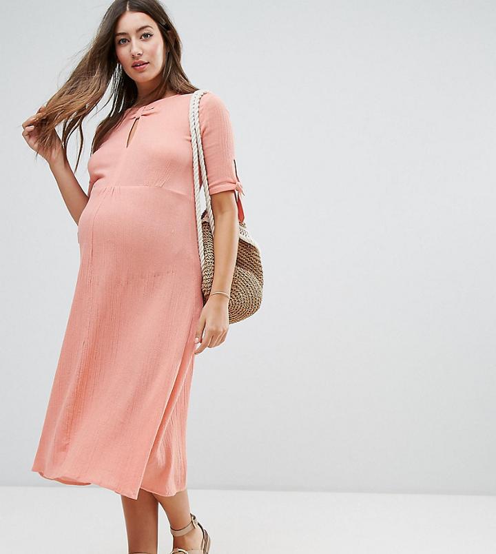Asos Maternity Cheesecloth Midi Dress With Tab Detail - Orange