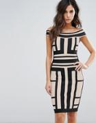 Wow Couture Off Shoulder Bandage Dress In Contrast Paneled Grid - Multi