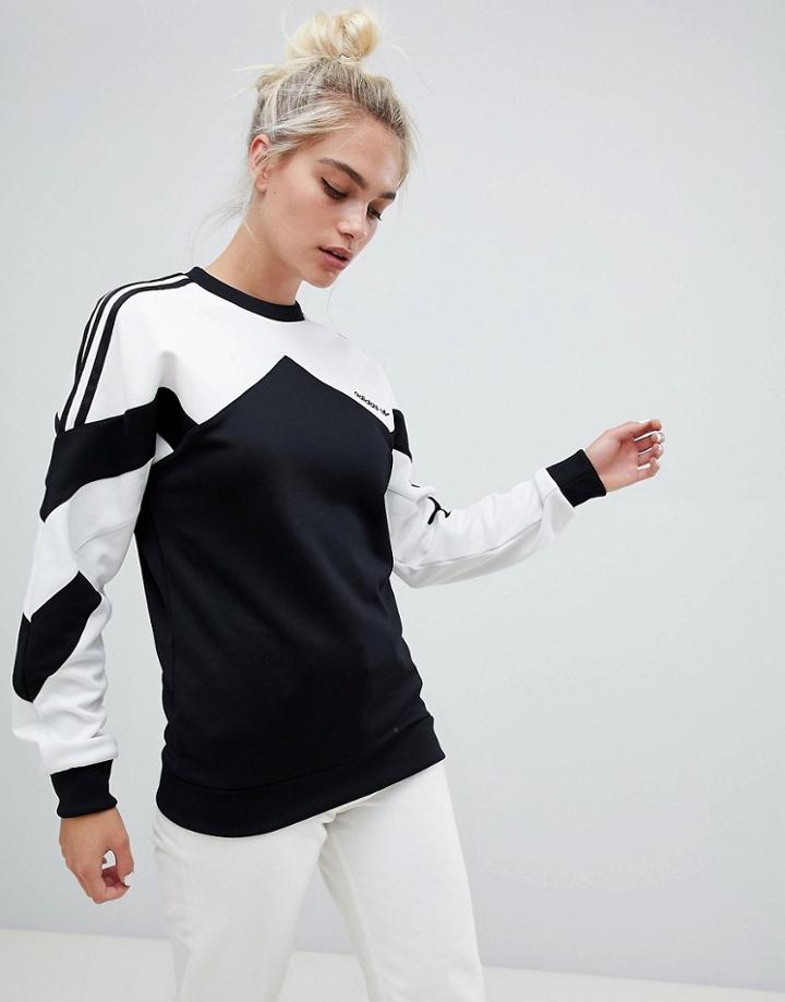 Adidas Originals Authentic Sweatshirt With Contrast Panel In White And Black - Multi