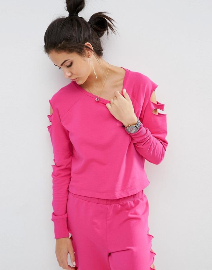 Asos Lounge Ripped Raglan Sweat - Hot Pink