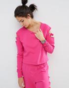 Asos Lounge Ripped Raglan Sweat - Hot Pink