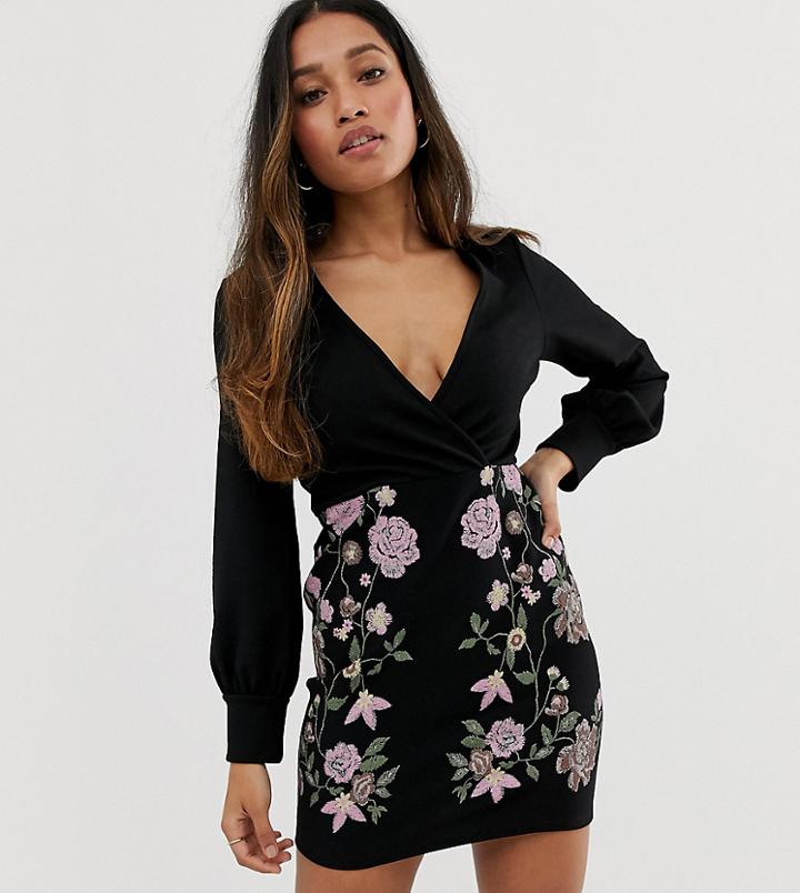 Asos Design Petite Puff Print Mini Pencil Dress-multi