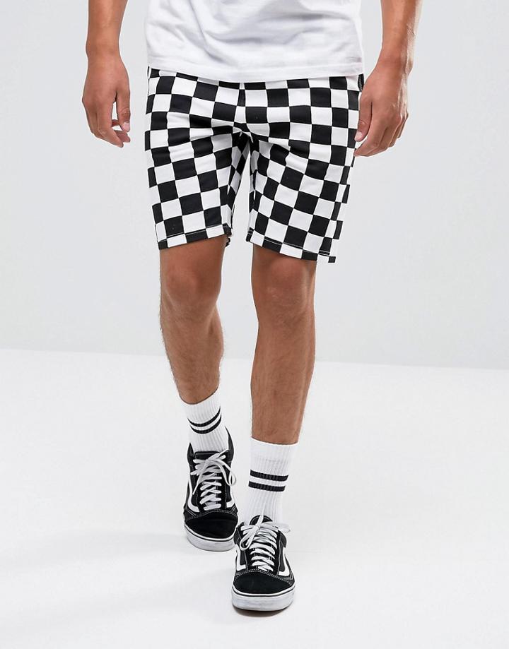 Asos Jersey Shorts In Checkerboard Print - Black