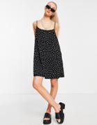 Asos Design Strappy Mini Sundress In Mono Polka Dot-black