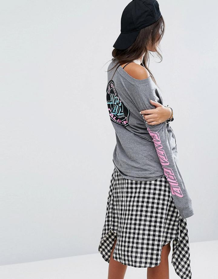 Santa Cruz Long Sleeve Skate T-shirt With Back Logo And Sleeve Print - Gray