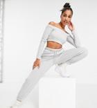Asyou Rib Long Sleeve Bardot Top In Gray-grey
