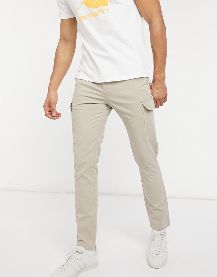 Asos Design Skinny Cargo Pants In Beige-neutral