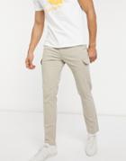 Asos Design Skinny Cargo Pants In Beige-neutral