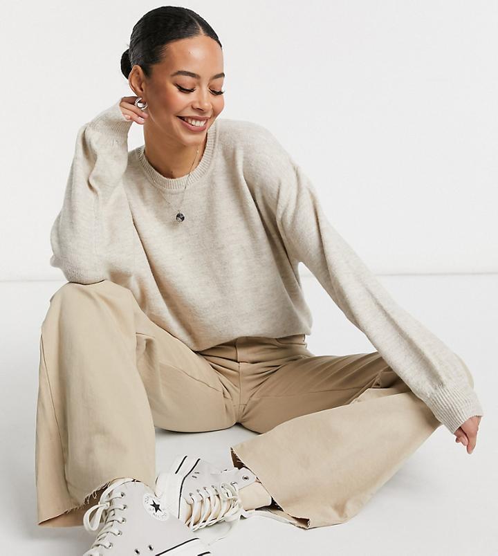 Asos Design Tall Oversized Fine Crew Neck Sweater In Oatmeal-grey