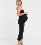 Club L London Maternity Slinky Bandeau Maxi Dress With Thigh Split Two-piece In Black