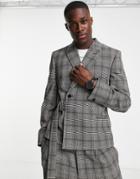 Asos Design Crop Suit Jacket In Check In Gray-grey
