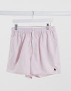 Asos Design Swim Shorts In Pink With Triangle Embroidery Short Length