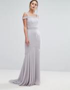 Jarlo Square Neck Cold Shoulder Maxi Dress With Fishtail - Gray